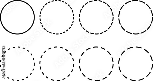 Dotted line circle icon set. dashed circle symbol. Round dotted. border geometric stroke
