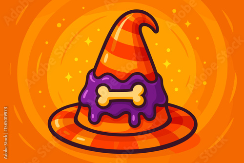 Halloween witch hat with bone design vector illustration - perfect for festive cards and posters