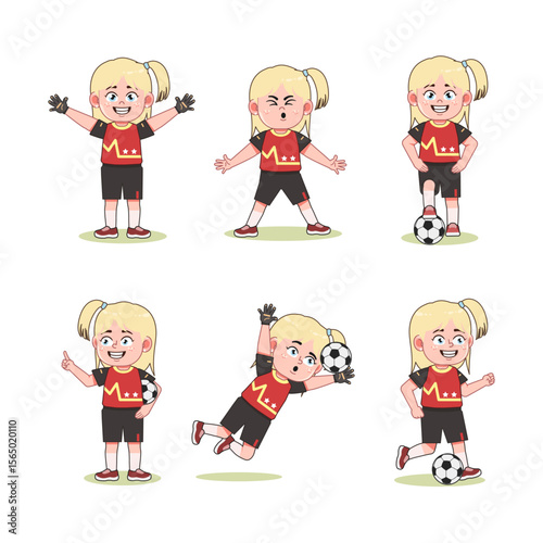 Cute Blonde Girl Long Hair Character Playing Football set