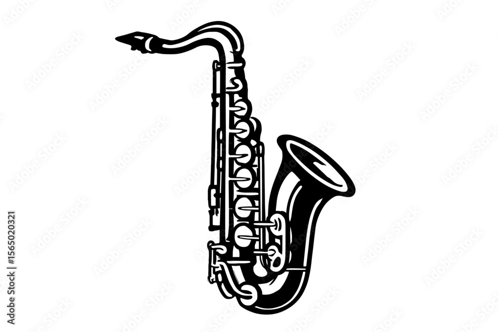 Naklejka premium Black and white jazz saxophone vector illustration for music design projects