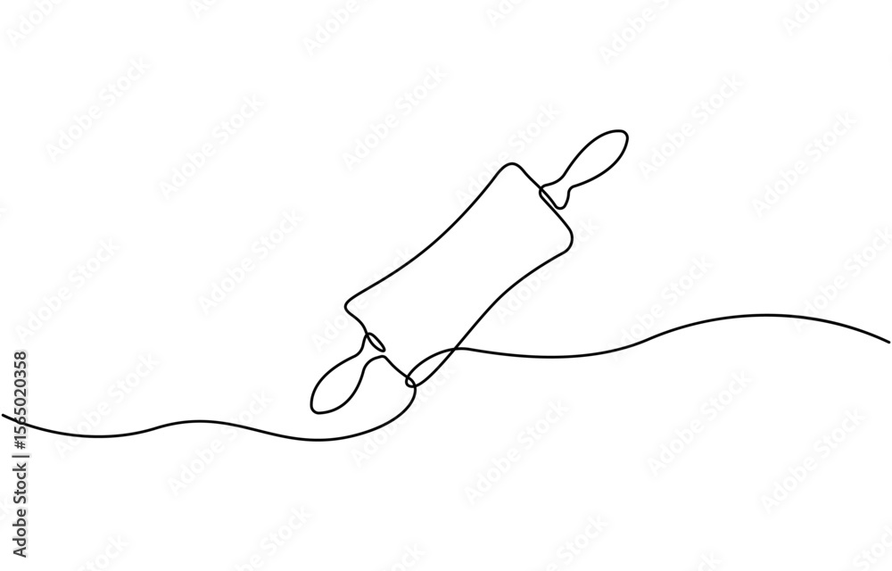 Obraz premium Rolling pin one line continuous drawing. Kitchen tools continuous one line illustration, Hand drawn linear cooking icon. Minimal outline design element, print, card, brochure, poster, menu, logo.