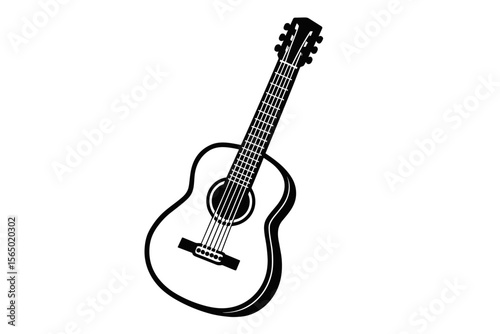Black and white acoustic guitar vector illustration for music design