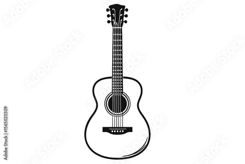 Acoustic guitar vector illustration in black and white for musical design