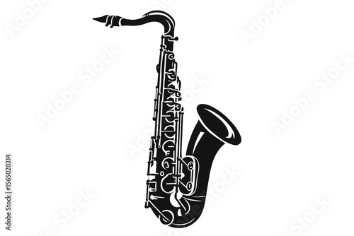 Jazz musical instrument saxophone vector illustration in black and white for music posters and design
