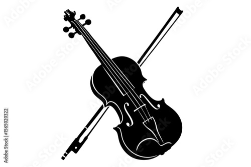 Elegant silhouette of violin and bow vector illustration for music-themed designs