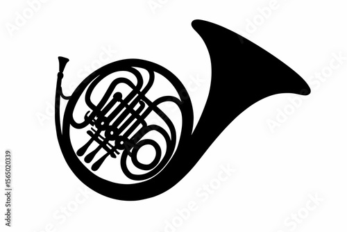 French horn silhouette vector illustration for music and poster design
