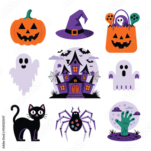 2d vector illustration Halloween t shirt icon design items ghost character Candles in carved pumpkin
