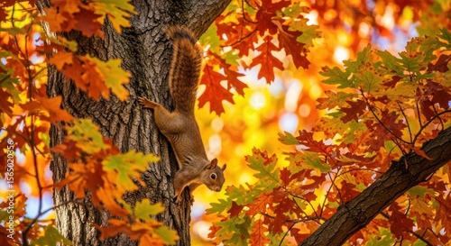 A cute blush climb on the tree in autumn season 