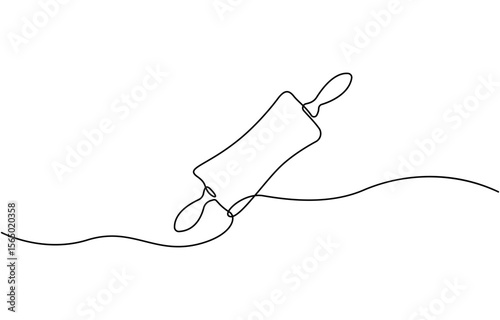 Rolling pin one line continuous drawing. Kitchen tools continuous one line illustration,  Hand drawn linear cooking icon. Minimal outline design element, print, card, brochure, poster, menu, logo.