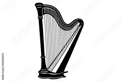 Elegant harp design vector illustration - musical instrument line art for posters and cards