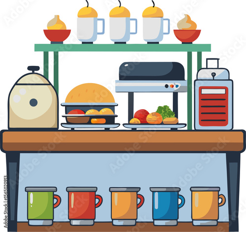 Breakfast Buffet Station , white background
