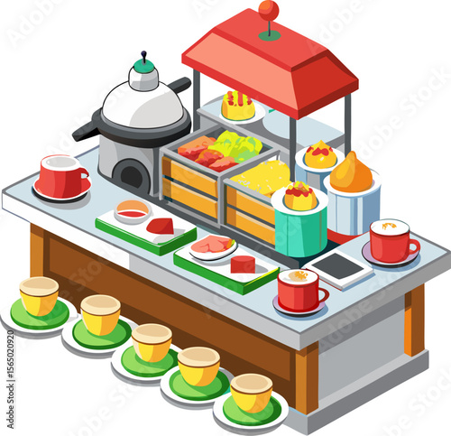 Breakfast Buffet Station , white background