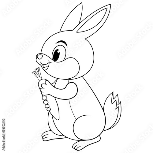Cartoon rabbit holding carrot with smile line art