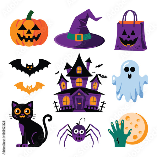2d vector illustration Halloween t shirt icon design items ghost character Candles in carved pumpkin
