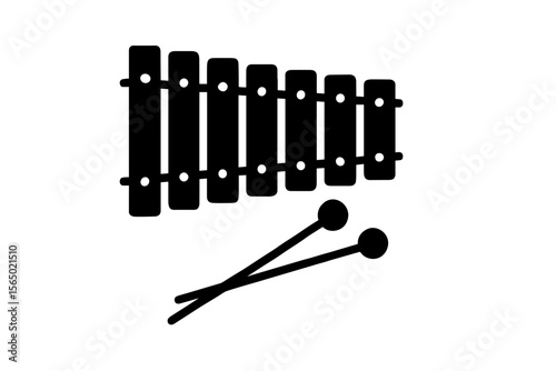 Xylophone music instrument in minimalist black silhouette vector illustration for design projects and music education