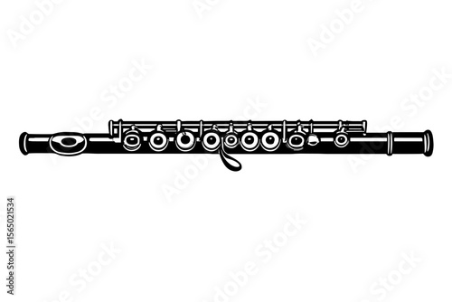 Classic flute vector illustration for music design and decoration in black and white style