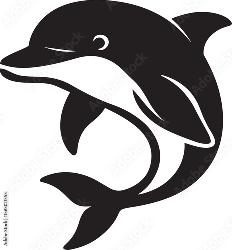 Dolphin silhouette jumping design clean sketch, Happy marine animal vector art