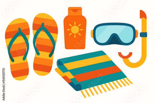 Summer vacation essentials vector illustration for beach gear design