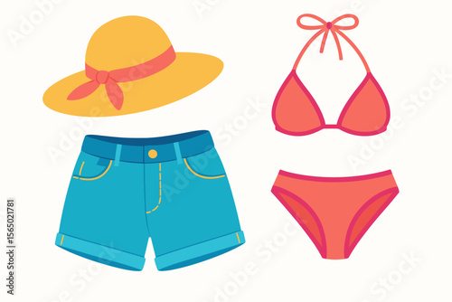Summer beachwear essentials vector illustration for design and fashion projects