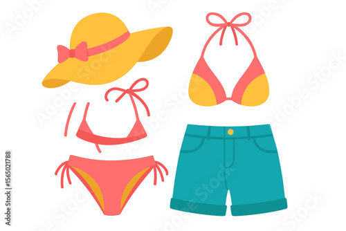 Summer vacation vector illustration: beachwear and accessories design for fashion and lifestyle
