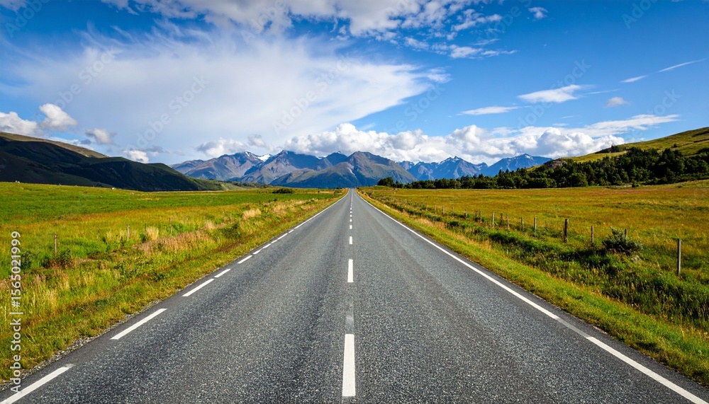 Naklejka premium 地平線まで続く道の写真(田舎)