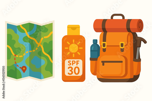 Summer hiking essentials: flat design vector illustration for outdoor adventure
