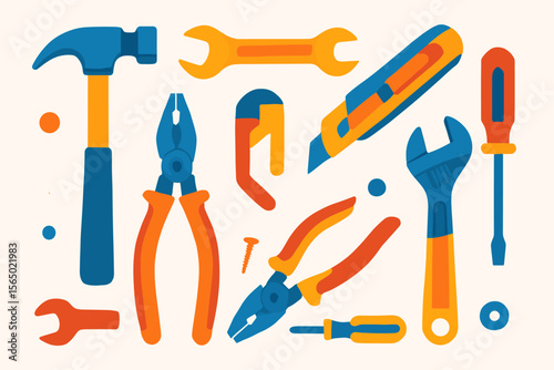 Tool set vector illustration for construction and repair in flat style