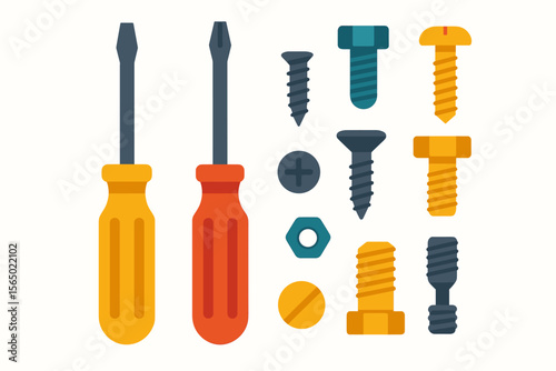 Hand tools and screws vector illustration for workshop and diy projects in flat design