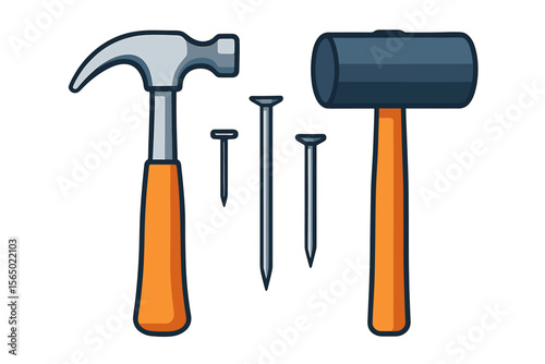 Tools set vector illustration featuring hammer and mallet for construction and diy projects in flat style