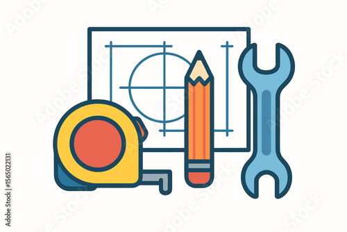 Engineering tools vector illustration for design and construction in flat style