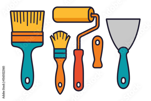 Colorful house painting tools vector illustration for art and diy projects in flat style
