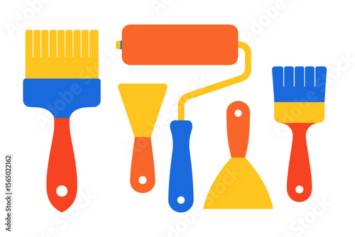 Colorful paint tools vector illustration for creative art and diy projects in flat style