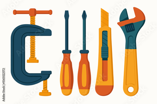 Tool set vector illustration for diy and construction projects in flat style