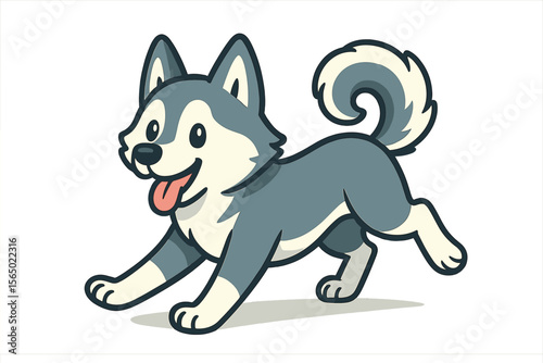 Playful husky puppy in cartoon style vector illustration for greeting card design