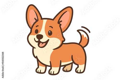 Cute corgi dog cartoon vector illustration in flat style for kids' designs