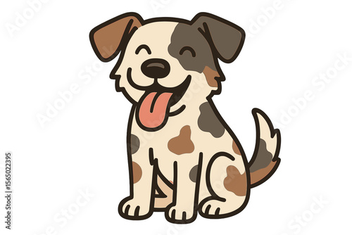 Happy cartoon dog with tongue out vector illustration in flat style for fun design