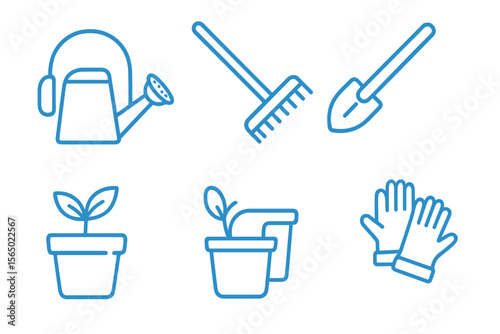 Neon glow vector illustration of gardening tools and plants for graphic design