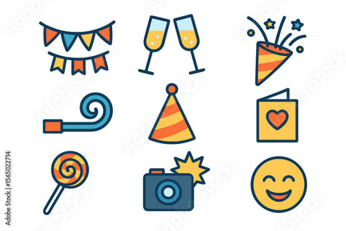 Celebration party icons vector illustration in flat style for holiday design and decorations