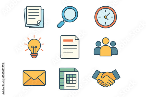Set of office icons in modern flat style vector illustration for business and communication design