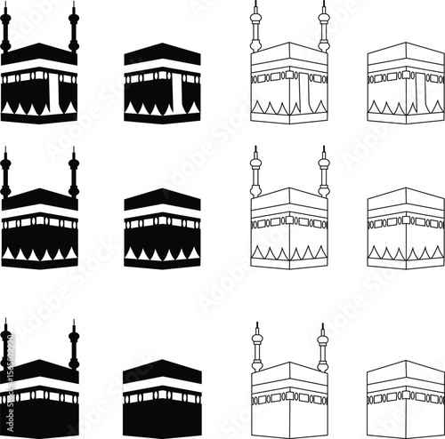 Holy Kaaba in Mecca Saudi Arabia, Hand drawn sketch vector illustration. Panoramic of Kaaba for hajj steps in Al-Haram Mosque symbol collection isolated on transparent background. Creative design.