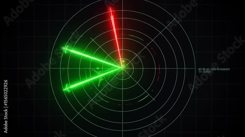 Radar display showing green and red signals indicating movement detection in a dark environment