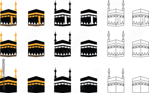 Holy Kaaba in Mecca Saudi Arabia, Hand drawn sketch vector illustration. Panoramic of Kaaba for hajj steps in Al-Haram Mosque symbol collection isolated on transparent background. Creative design.