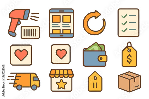 E-commerce and shopping icons vector illustration for websites and apps design in line art style
