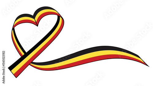 Stylized heart shape formed by flowing ribbon in belgian flag colors isolated on transparent background