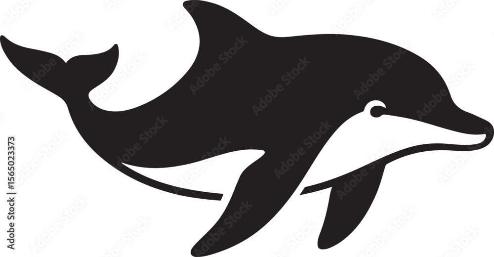 Fototapeta premium Dolphin silhouette simple and clean design, Black and white marine animal vector