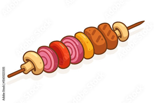 Tasty barbecue skewer vector illustration in flat style for summer grill design