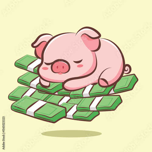 cute cartoon character pig with money vector design