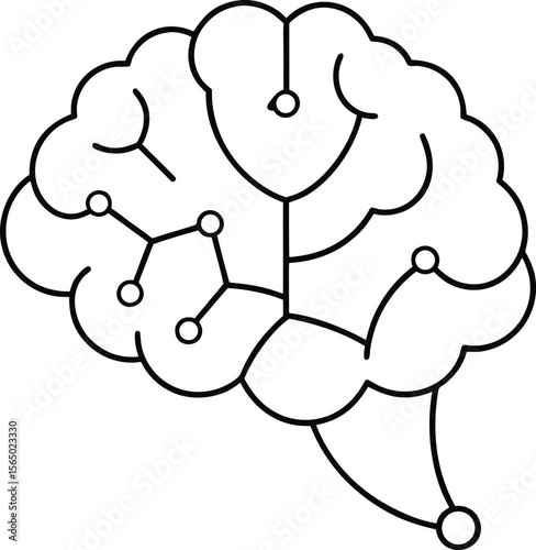Detailed neural brain map with connections and nodes isolated on transparent background