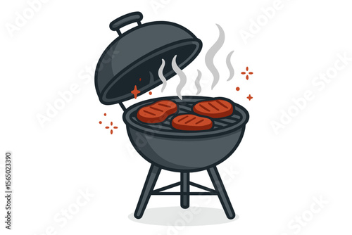 Barbecue grill with steaks vector illustration - perfect for summer party design in flat style
