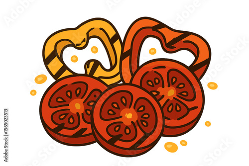 Fresh vegetable mix with tomatoes and peppers vector illustration in flat style